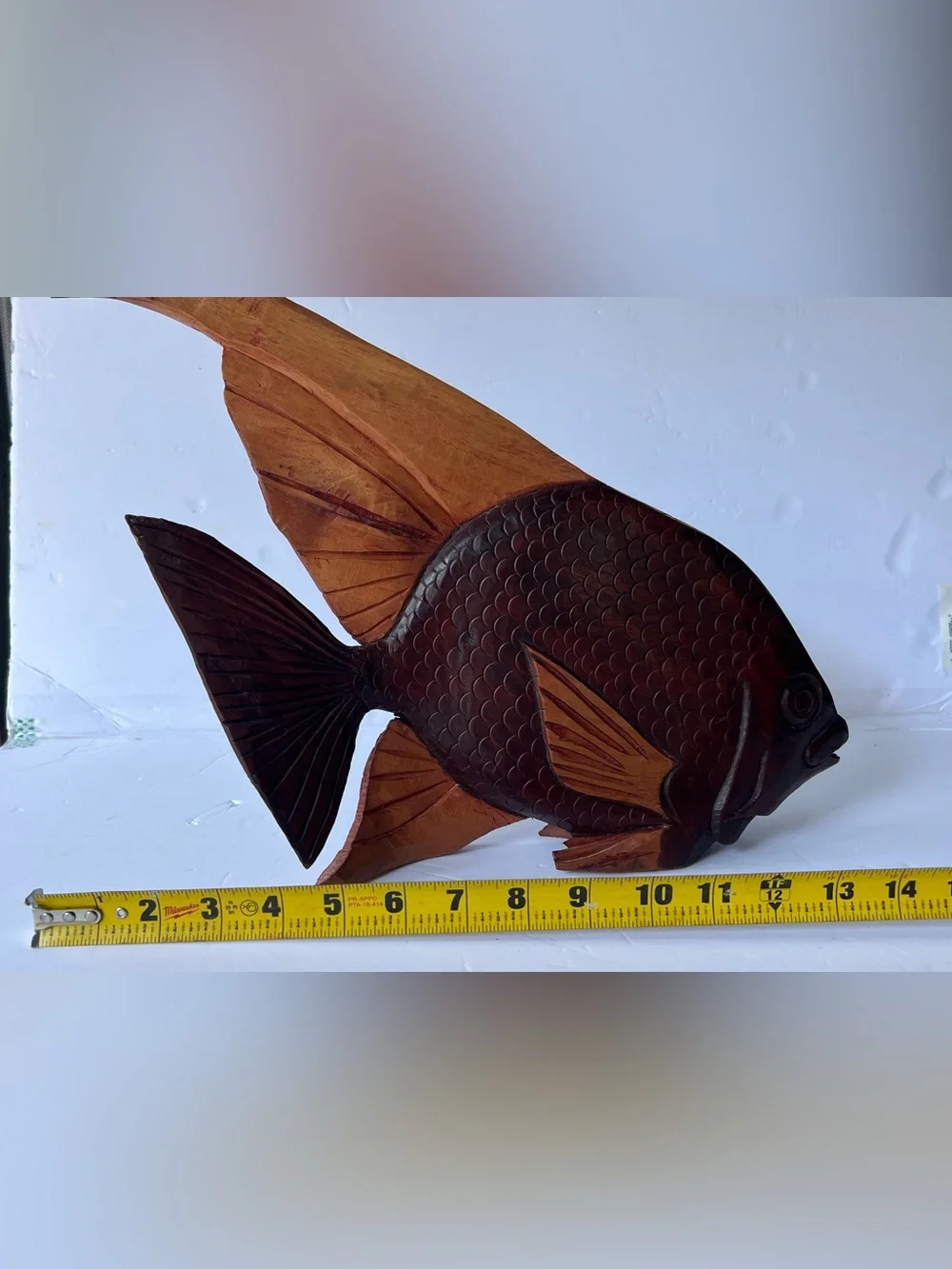 Hand-Carved Brown Wooden Fish Wall Décor - Brown Nautical Accent